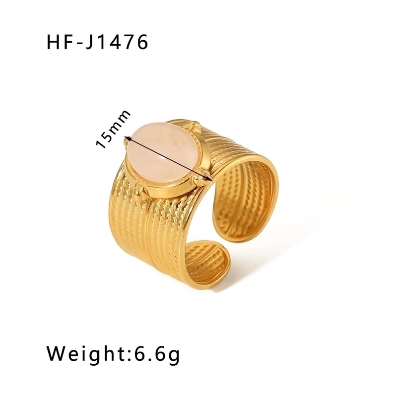 Stainless Steel 18K Gold Plated Basic Vintage Style Plating Inlay Round Natural Stone Open Rings