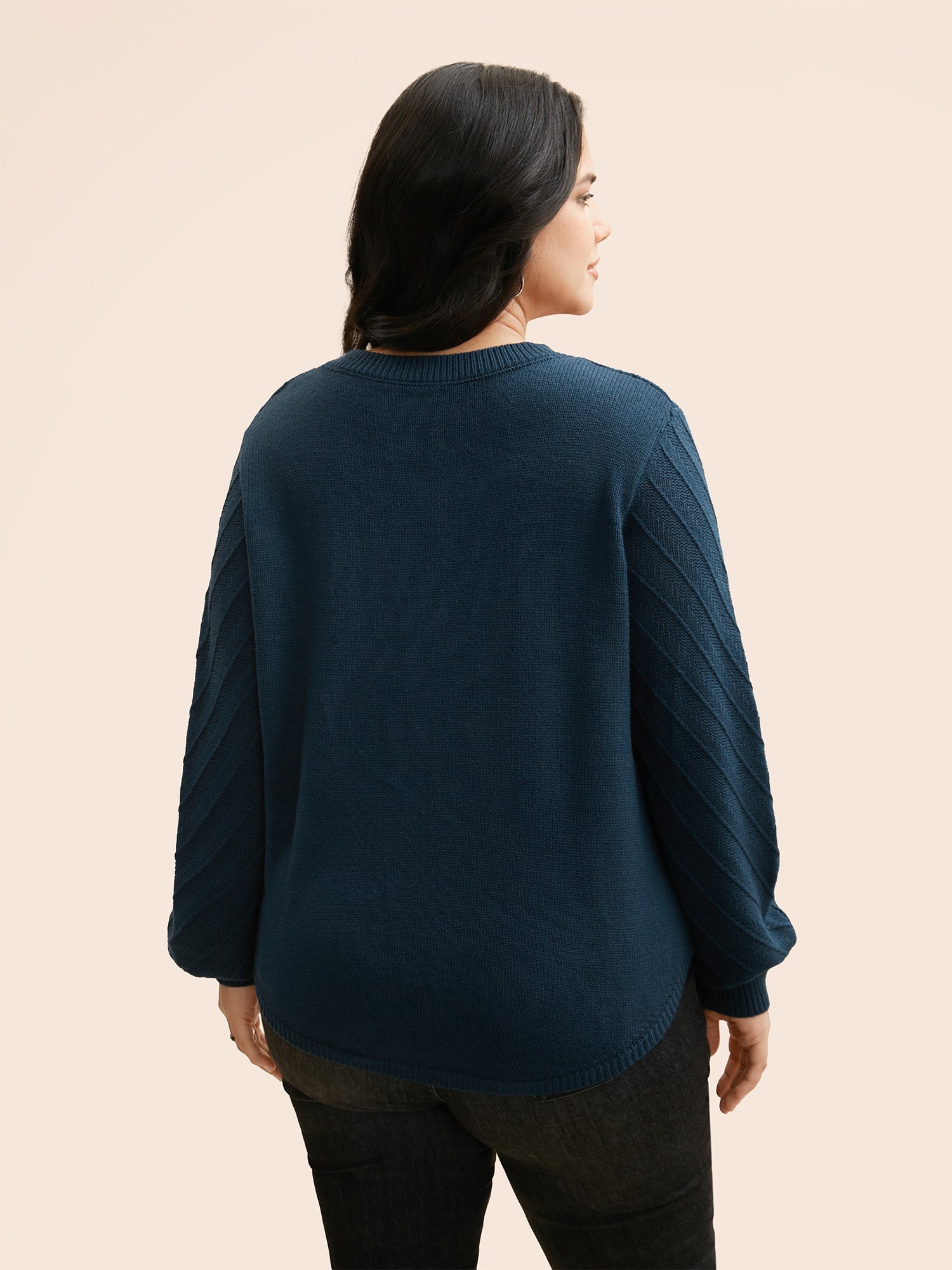 Plain Textured Crew Neck Pullover