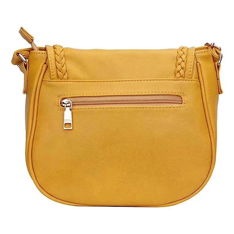 Women's Pu Leather Solid Color Classic Style Shell Zipper Shoulder Bag Saddle Bag