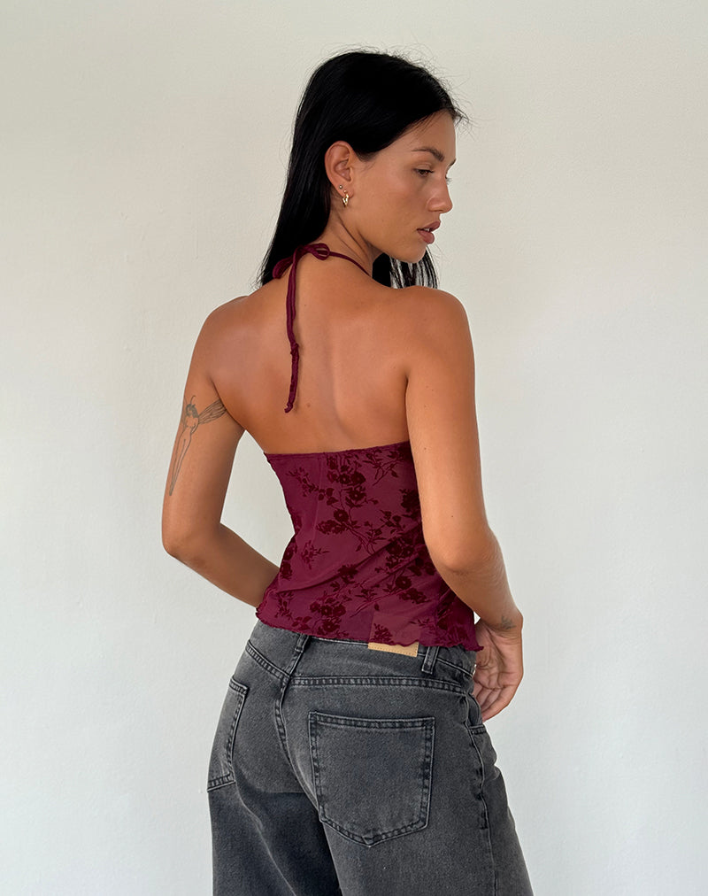 Janar Top in Botanical Flower Maroon