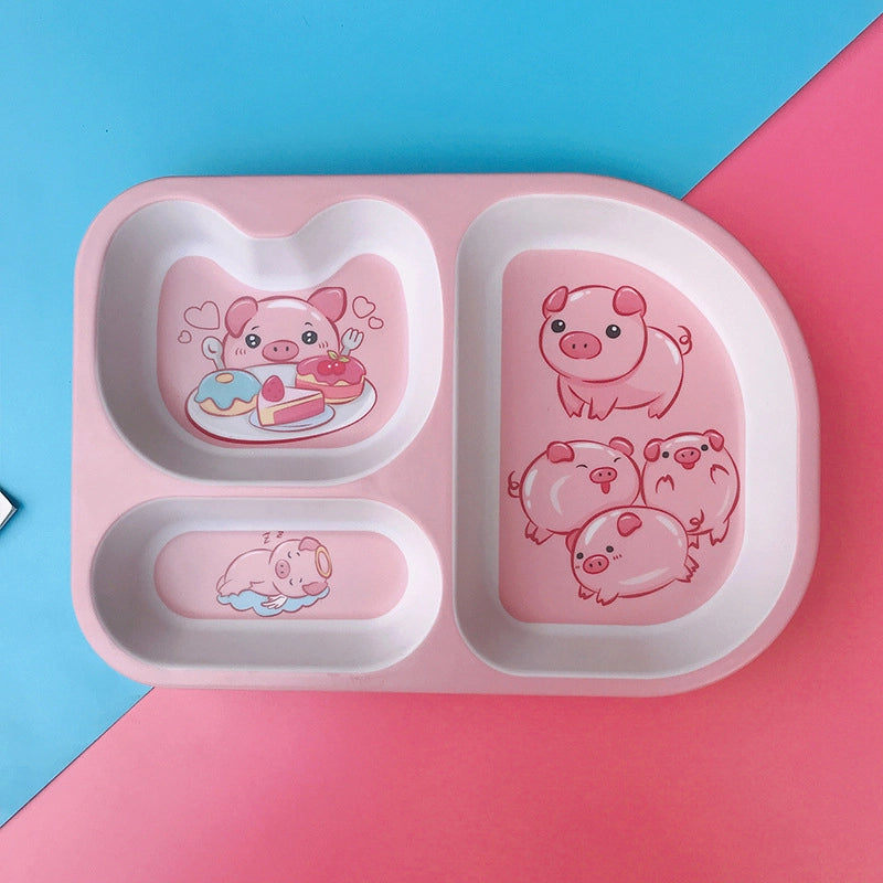 Creative Cute Cartoon Bamboo Fiber Children Dishes Household Kindergarten Children's Plate Baby Grid Plate