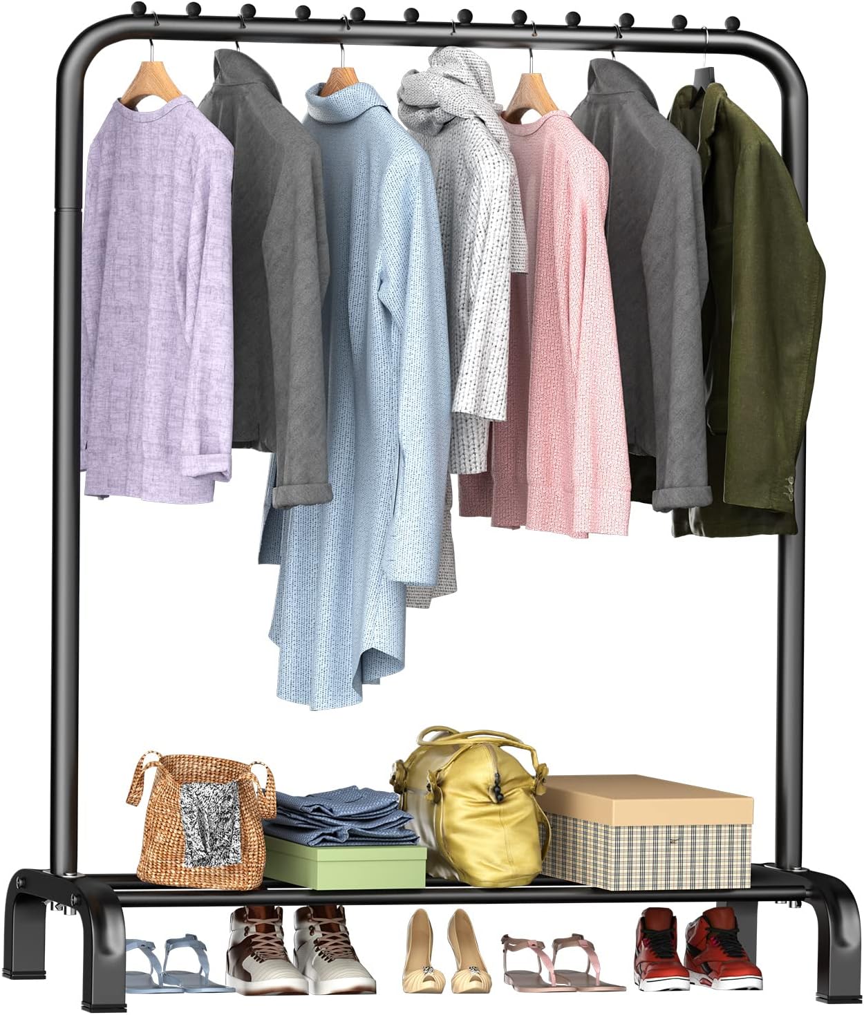 Large Space Clothes Rail. Stable. Minimalist Design Freestanding Clothes Rack For Bedroom. Black