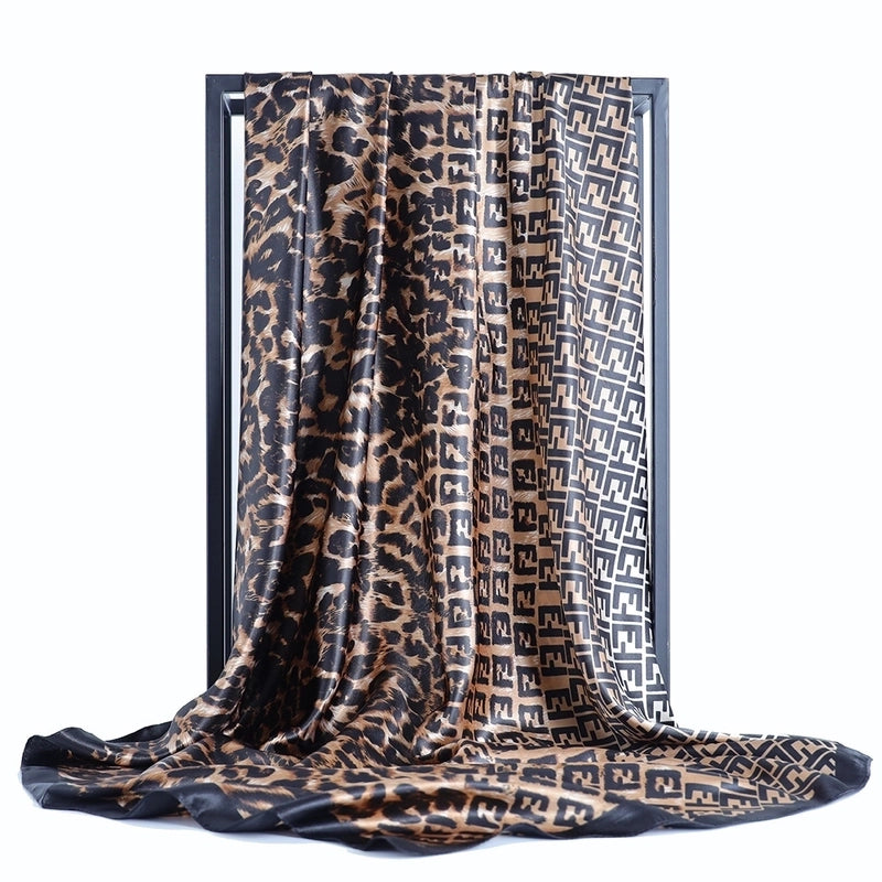 Women's Elegant Printing Color Block Satin Printing Silk Scarf
