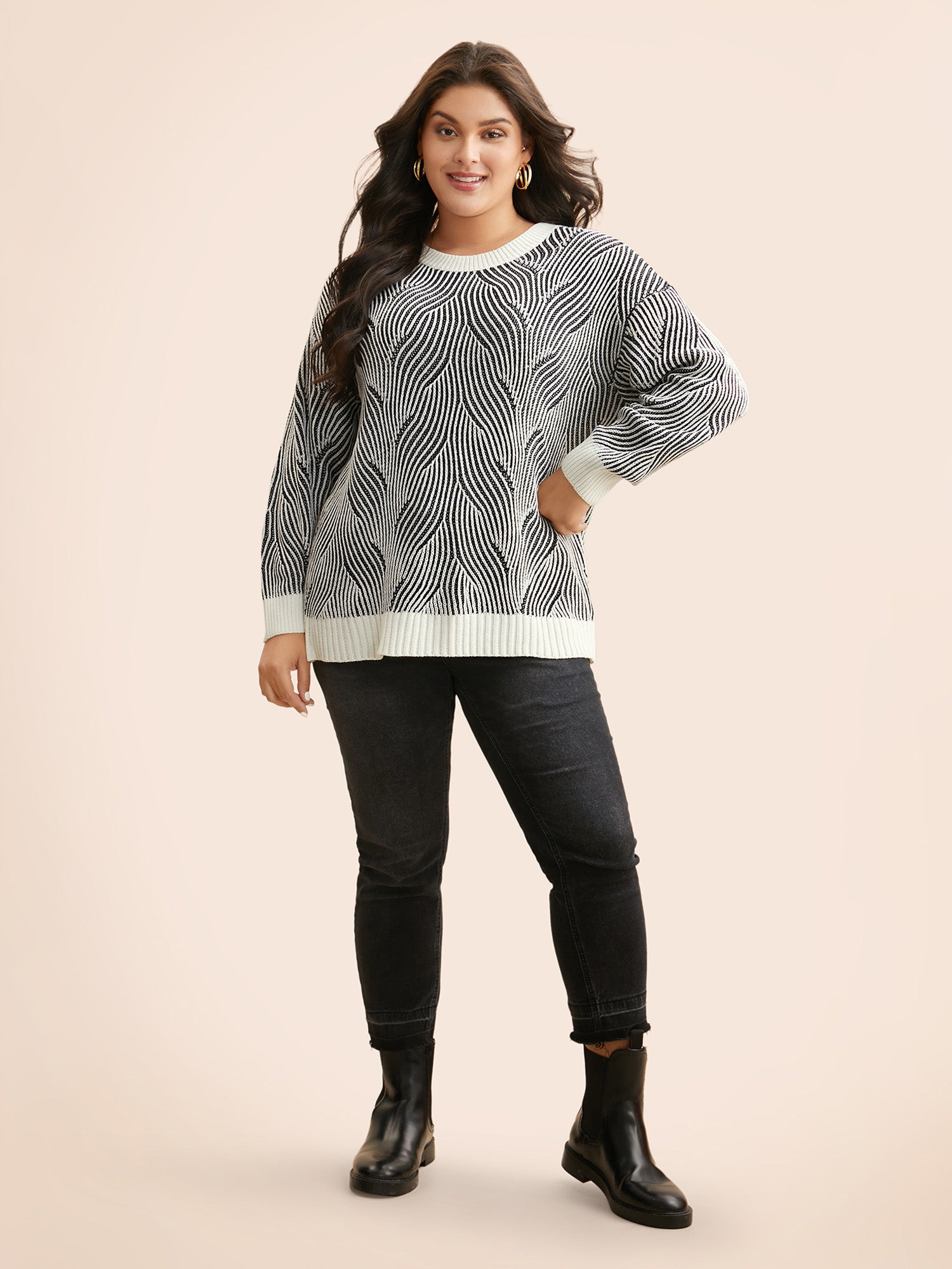 Texture Contrast Round Neck Pullover