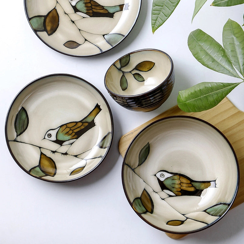 Ceramic Plate Bowl Dish Distinctive Bird Deep Plate Household Dining Bowl Creative Underglaze Color Tableware