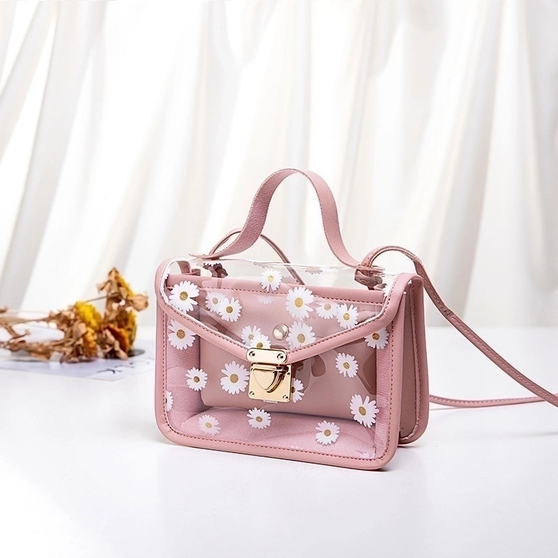 Women's Large All Seasons Tpu Pu Leather Daisy Vintage Style Square Lock Clasp Shoulder Bag