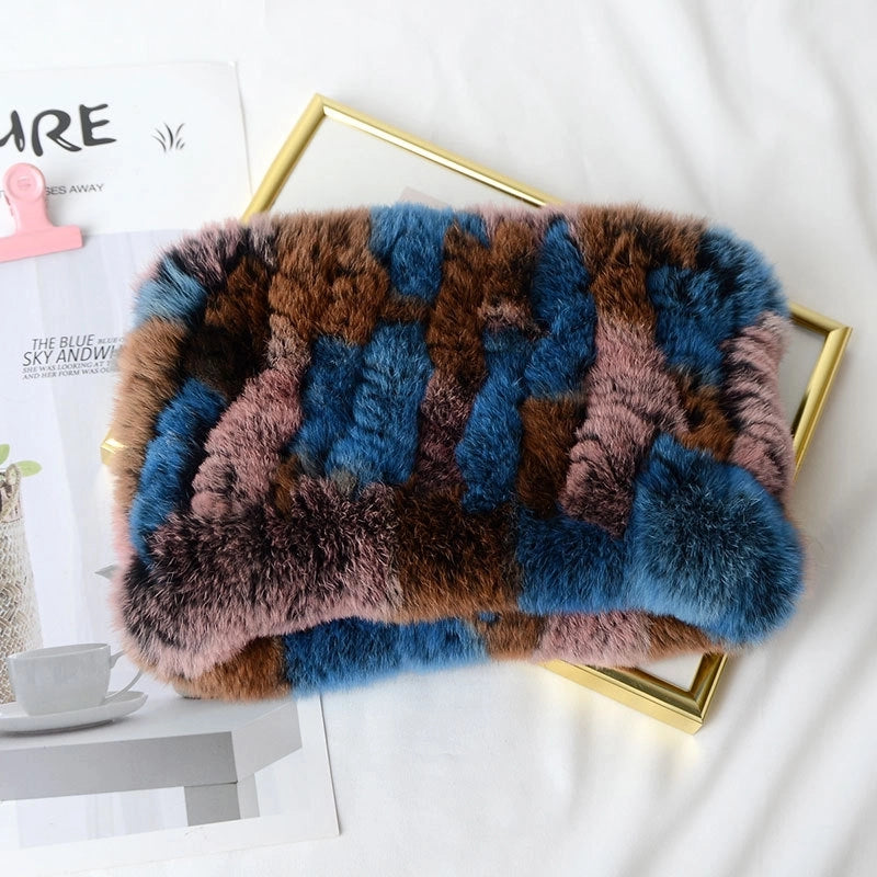 Rex Rabbit Hair Knitted Neck Neck Women's Winter Thickened Encryption Warm Fur Scarf High Elastic Headgear Headband