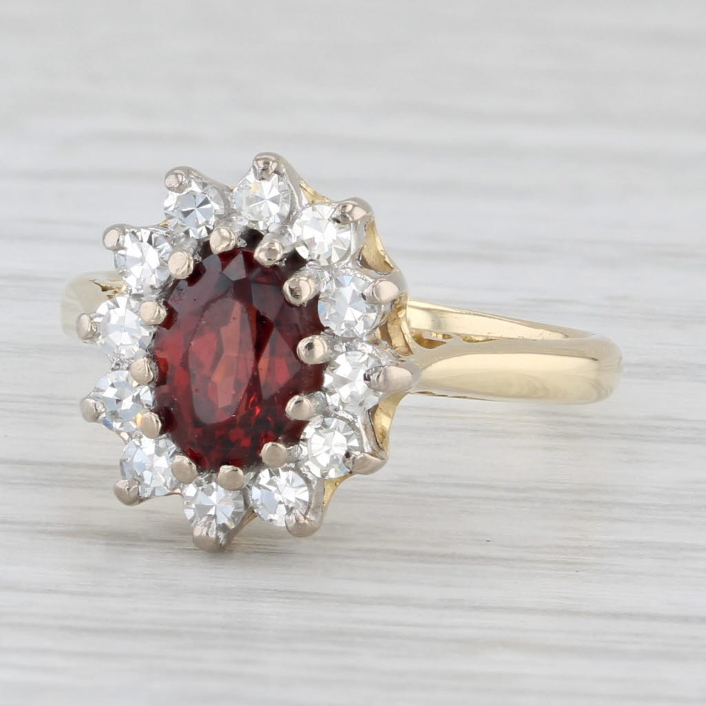 1.26ctw Oval Garnet Diamond Halo Ring 18k Yellow Gold Size 5