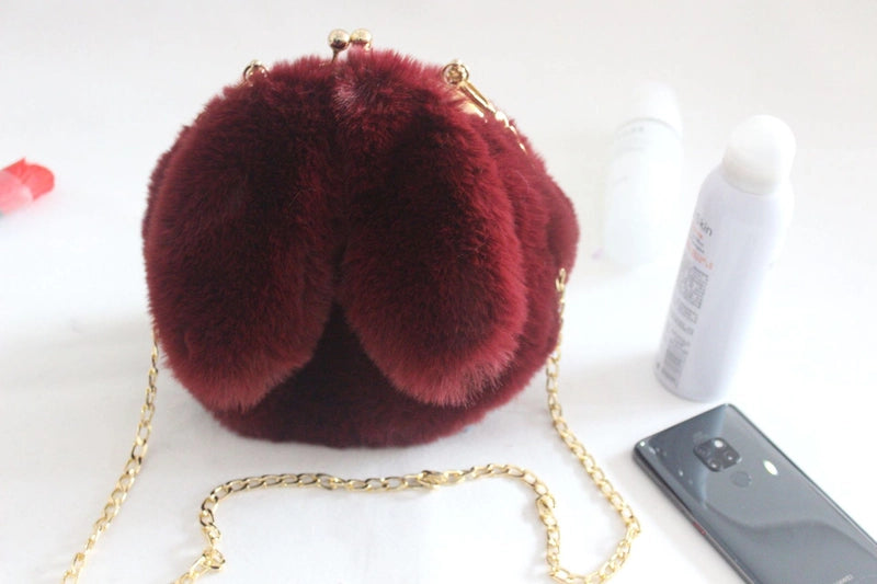 Women's Plush Rabbit Solid Color Cute Round Lock Clasp Handbag Crossbody Bag