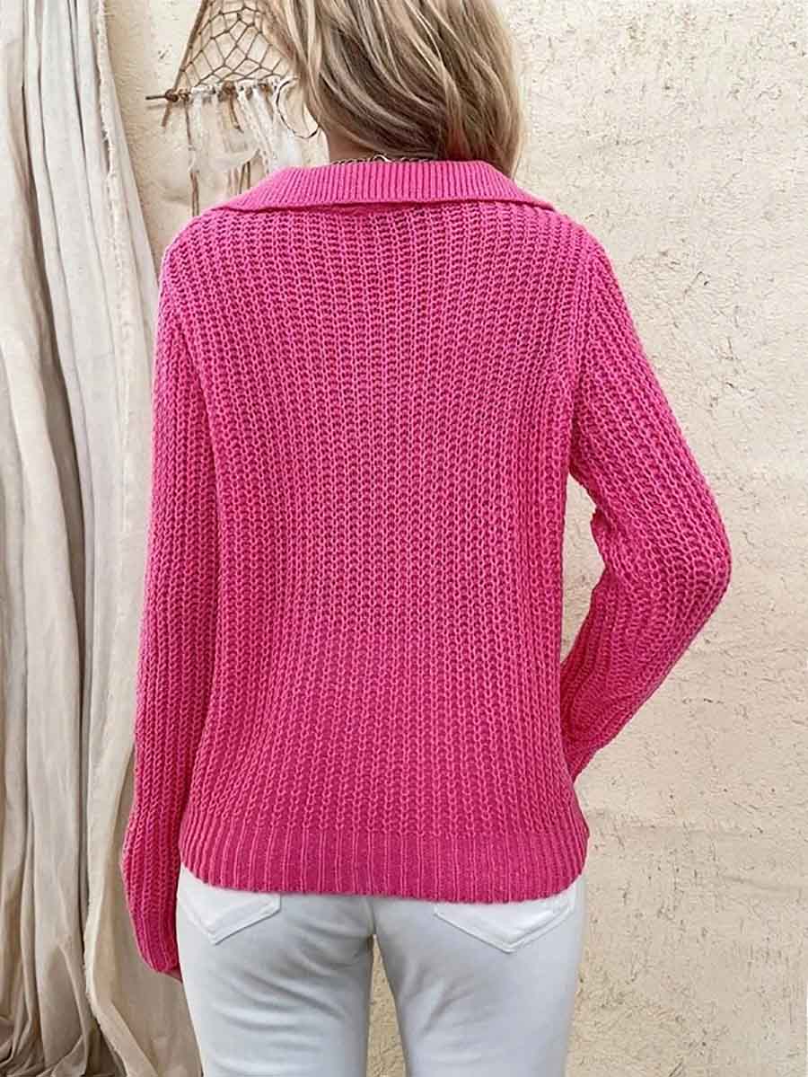 Solid Color Lapel Slim Fit Knit Sweater(9 colors)