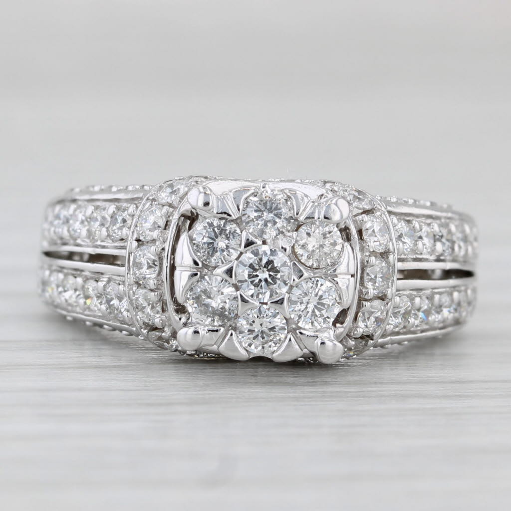 1.30ctw Diamond Engagement Ring 14k White Gold Size 7.5 Cathedral Band