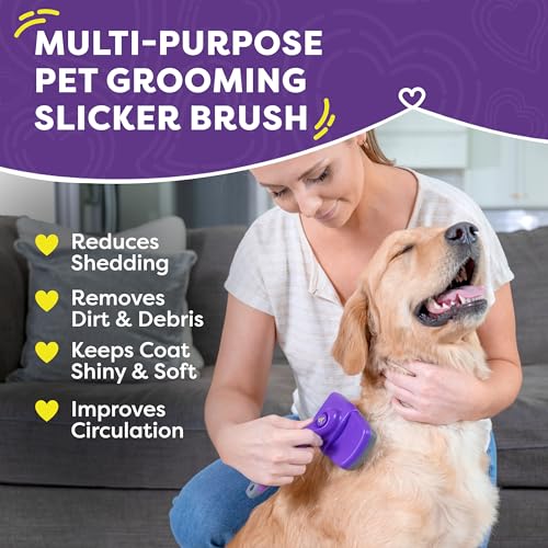 Hertzko Dog & Cat Brush. Cat & Dog Grooming. Self Cleaning Slicker Brush for Pets. Grooming Brushes for Long Short Haired Dogs Cats. Regular size Deshedding Brush. Rake. Comb | Original