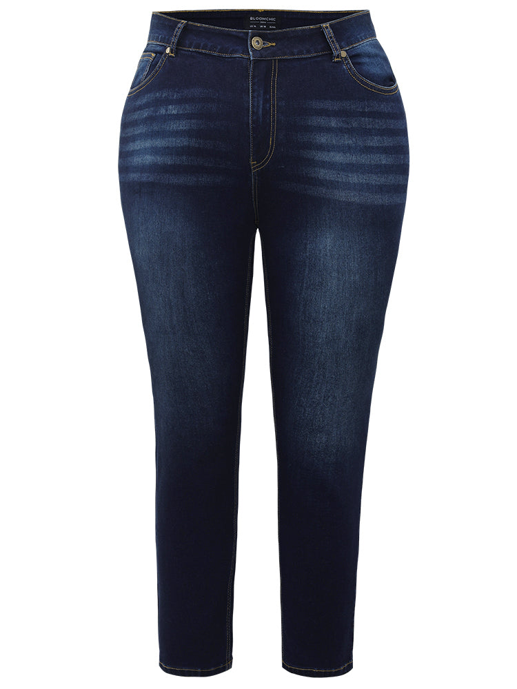 Plain Straight Leg Pocket High Rise Jeans