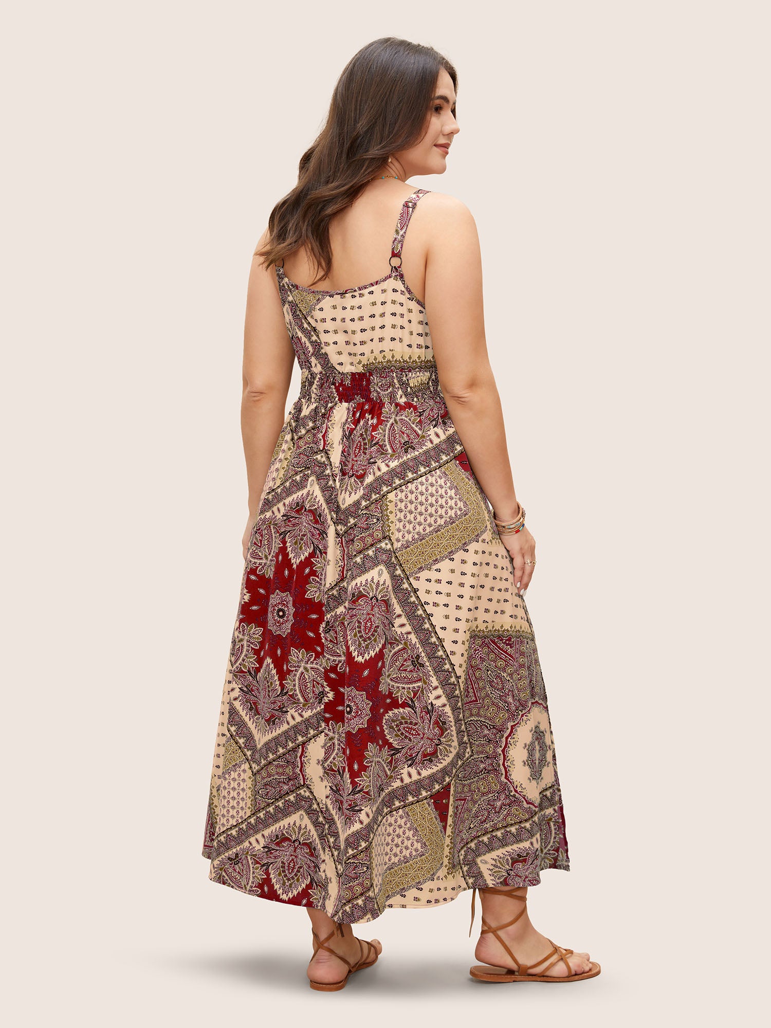 Bandana Print Ruched Split Hem Cami Dress