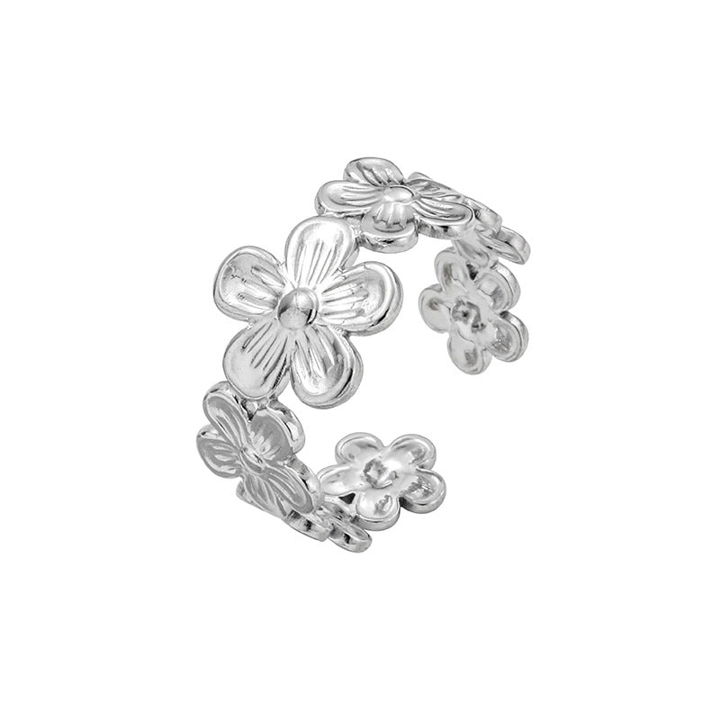 Elegant Leaves Flower Titanium Steel Open Rings