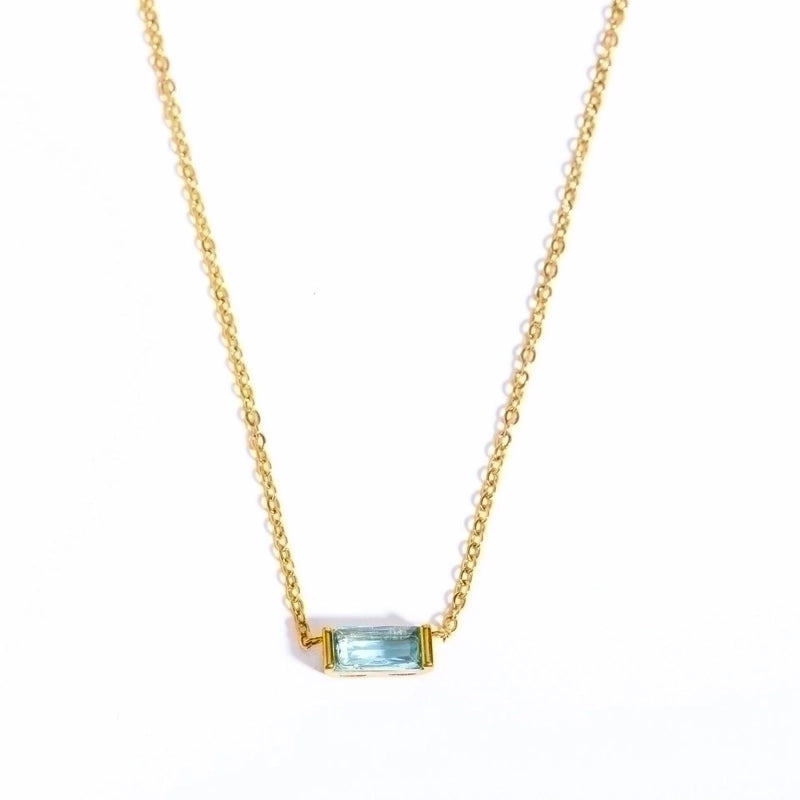 201 Stainless Steel Retro Inlay Rectangle Birthstone Zircon Pendant Necklace
