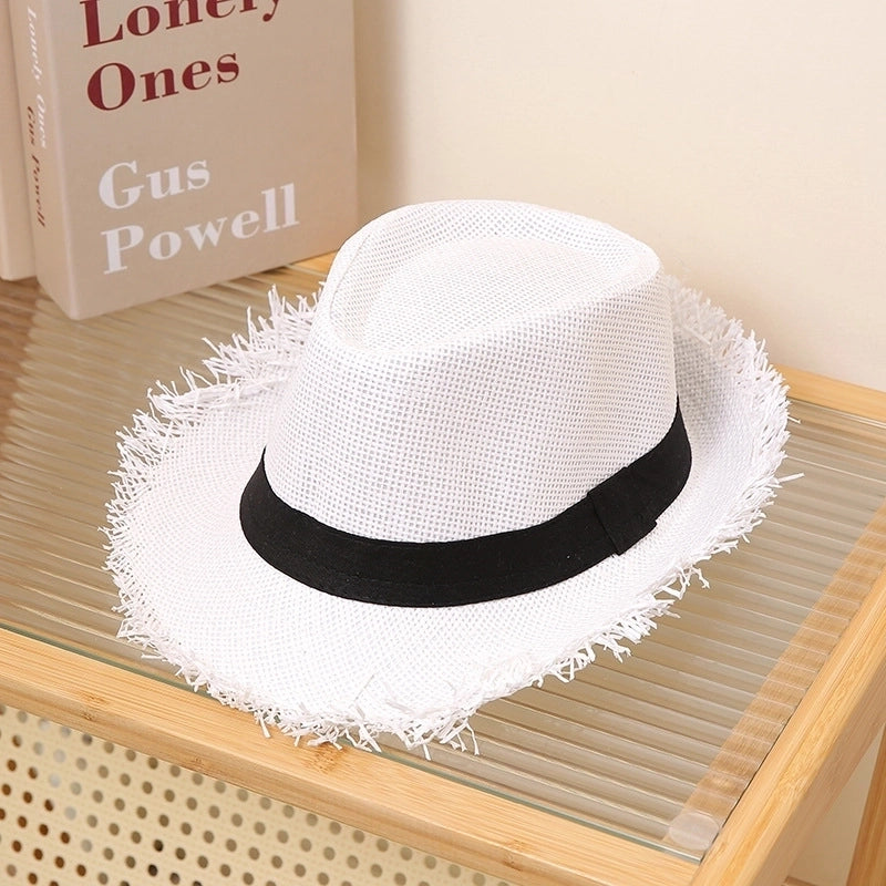 Men's Minimalist Solid Color Straps Crimping Straw Hat