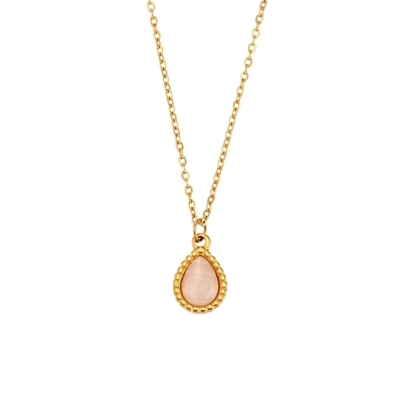 Retro Water Droplets 304 Stainless Steel Opal 18K Gold Plated Plating Pendant Necklace