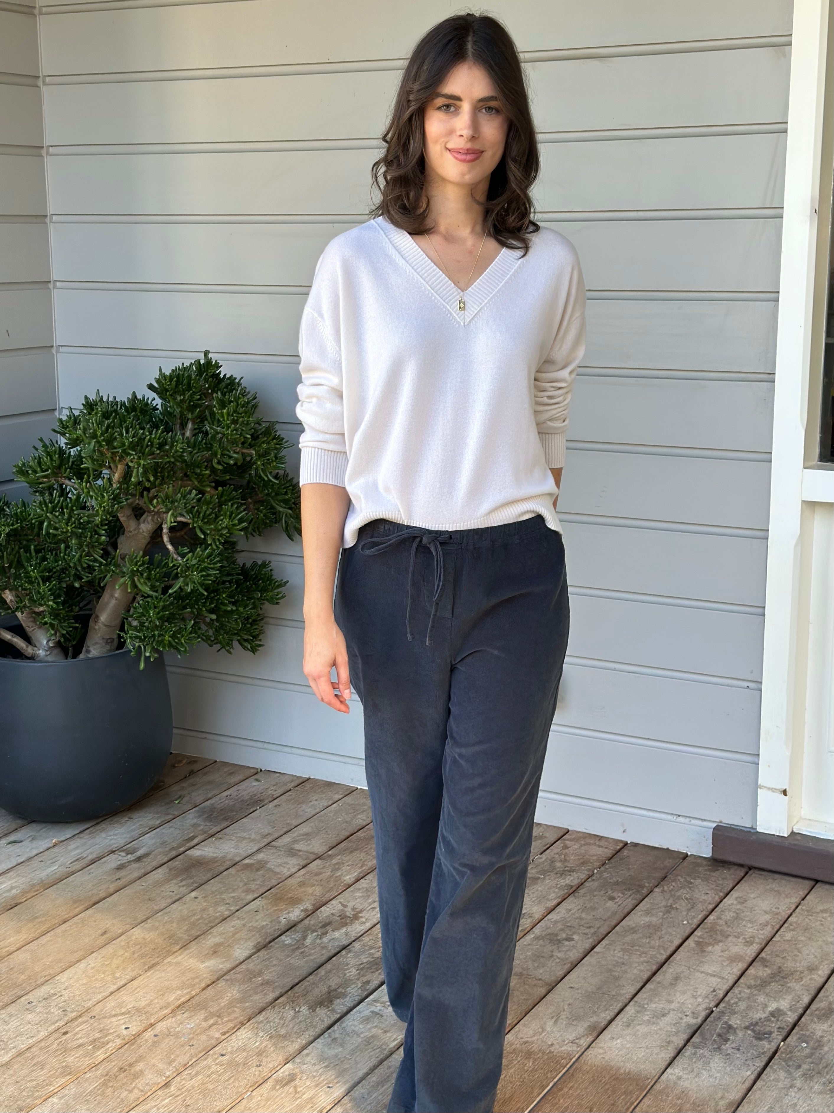hazel wide leg pants - charcoal cord