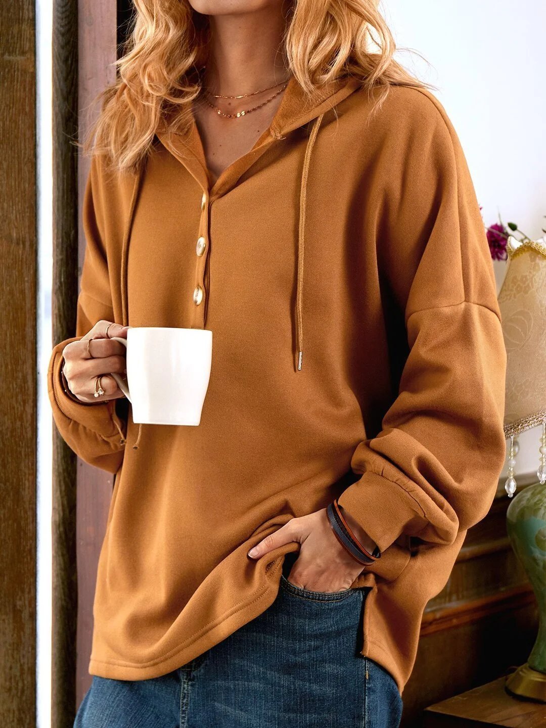 🔥Hot Sales 49% OFF🔥 -Vintage Solid Color Long Sleeve Buttoned Sweatshirt