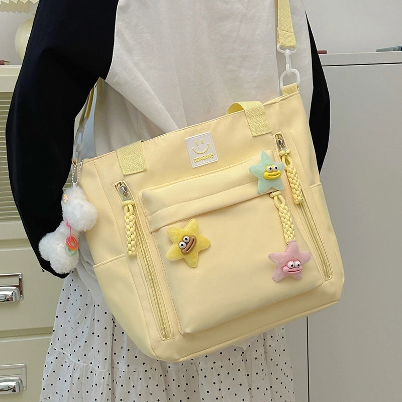 Women's Medium Nylon Cartoon Star Cute Preppy Style Square Zipper Shoulder Bag