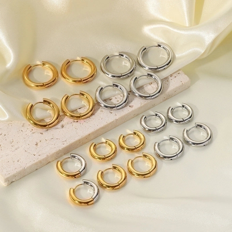 1 Pair Minimalist Round Plating 201 Stainless Steel 18K Gold Plated Hoop Earrings