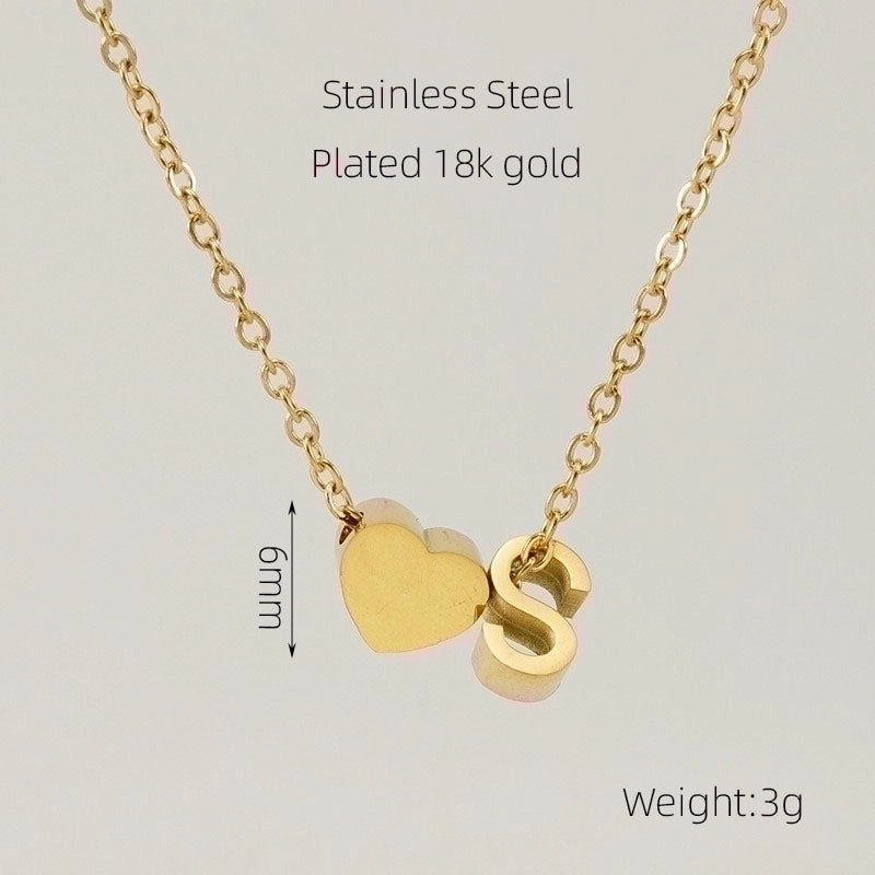 304 Stainless Steel 18K Gold Plated Casual French Style Plating Letter Heart Shape Pendant Necklace