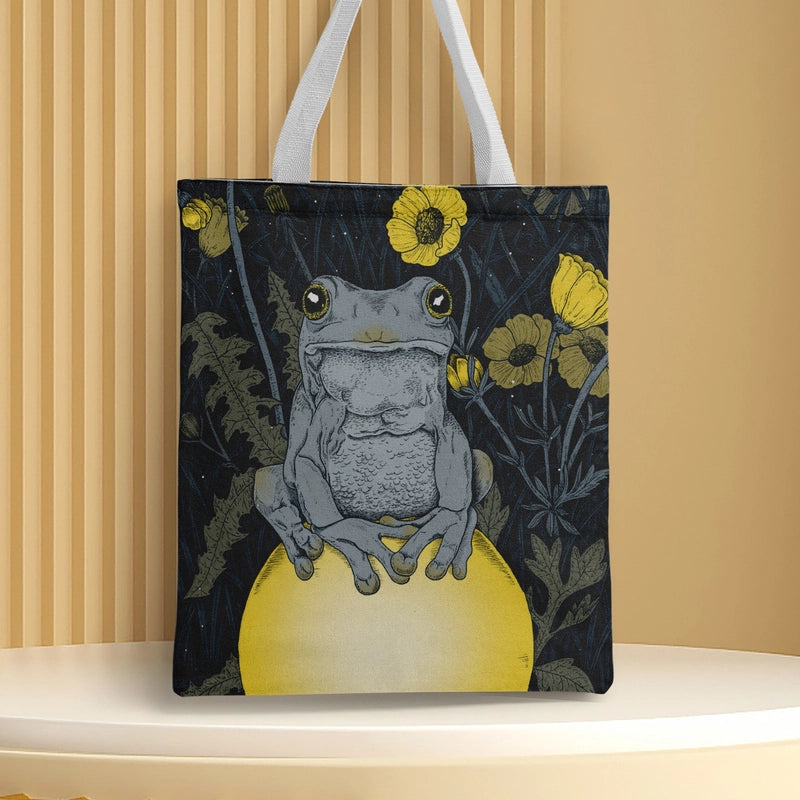 Women's Medium Canvas Frog Basic Classic Style Square Open Canvas Bag