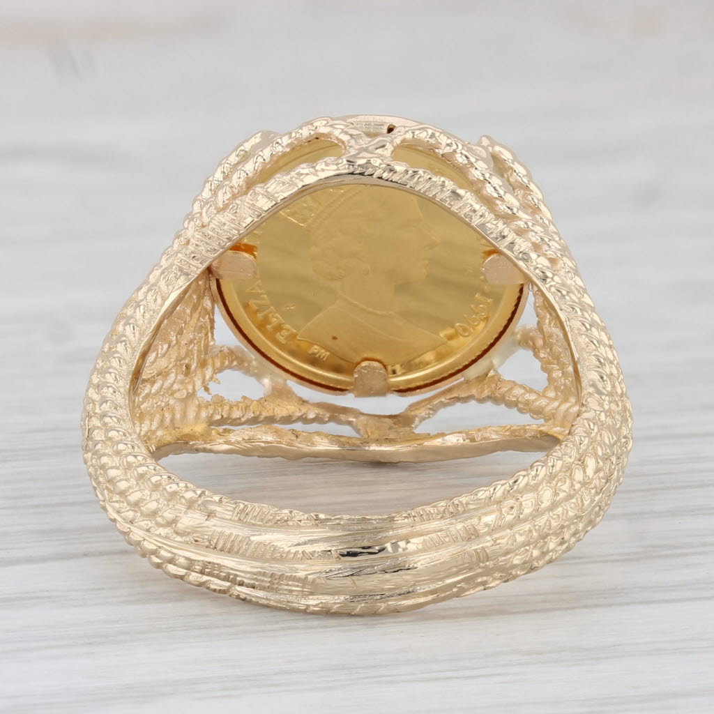 Isle of Man 1/25th Gold Crown 1990 Coin Ring 14k 9999 Yellow Gold Size 9