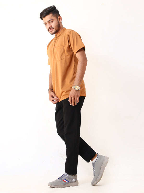 Men's Half Button T-Shirt Mustard