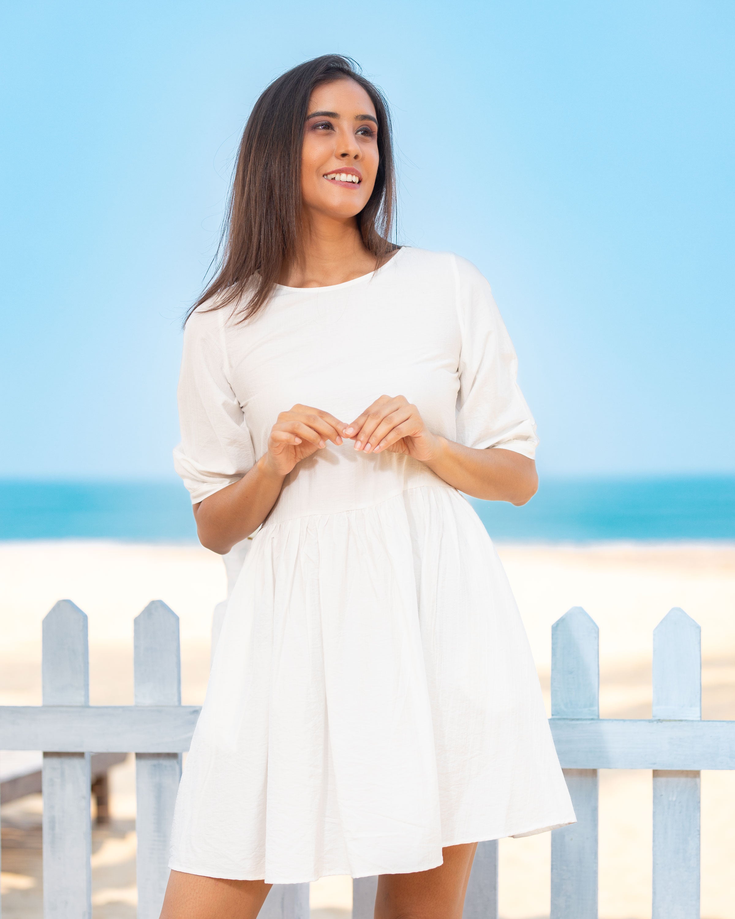 Coastal Sunrise Dolly Dress -White