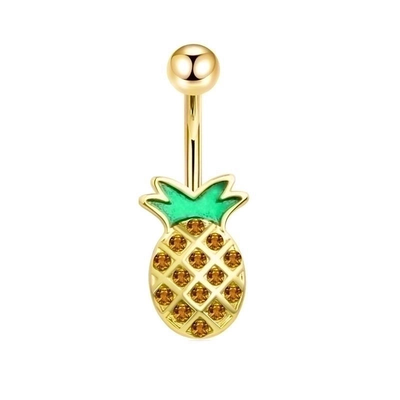 15 Pieces Minimalist Heart Shape Pineapple Butterfly Plating Inlay Stainless Steel Zircon Navel Stud