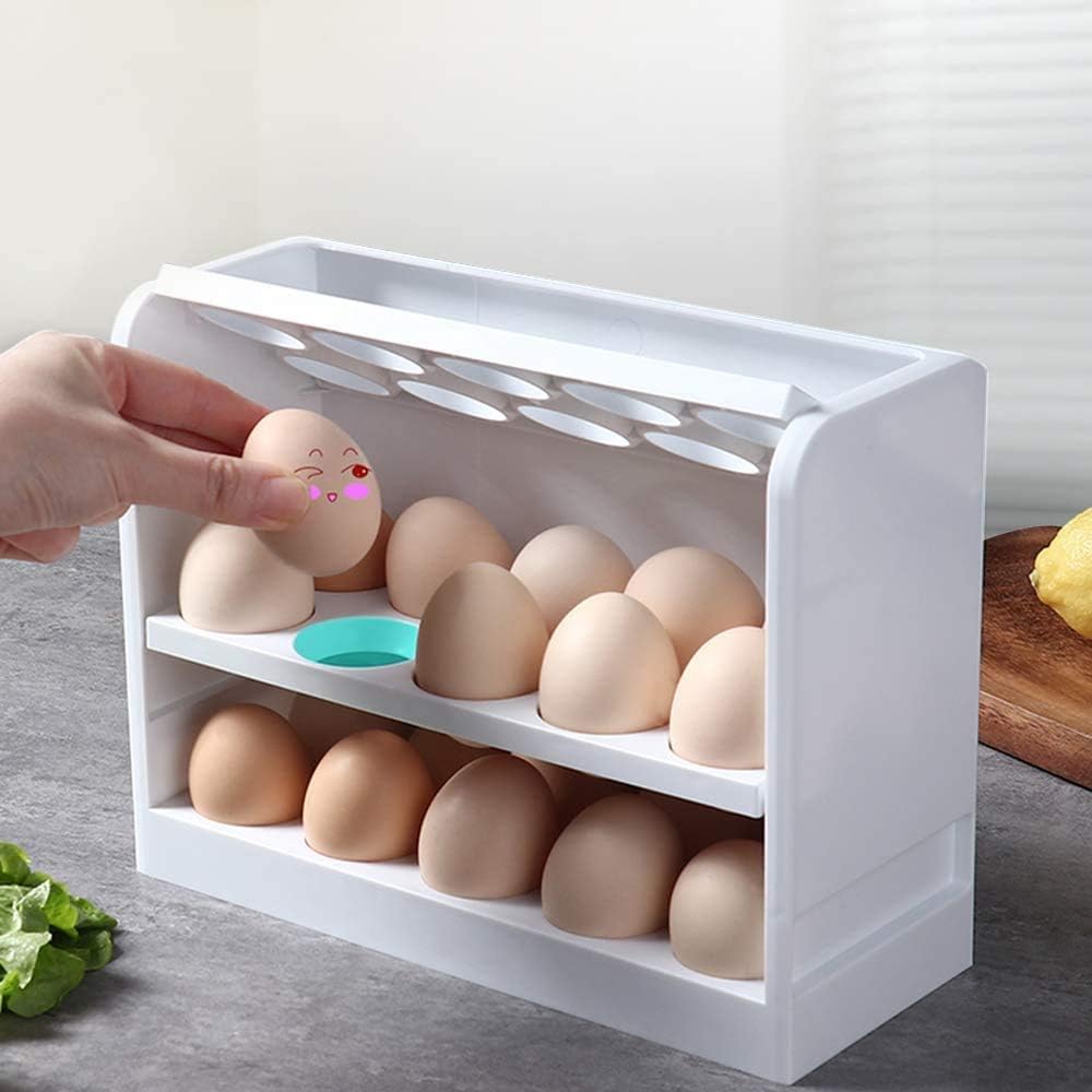 30 Grid Egg Holder For Refrigerator. 3-Layer Egg Storage Container Plastic