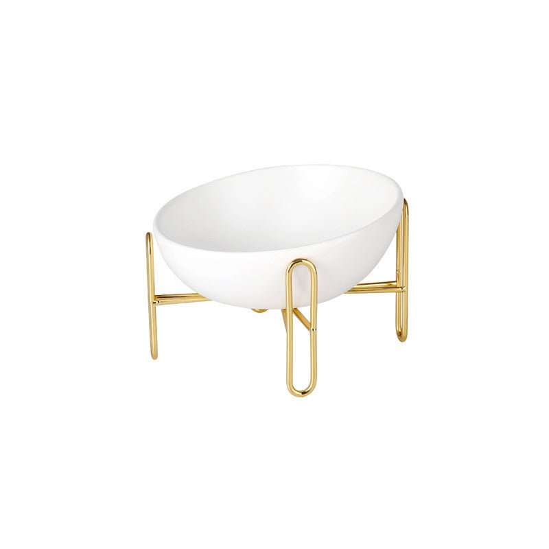 Bronze Stand Ceramic Pet Bowl in White