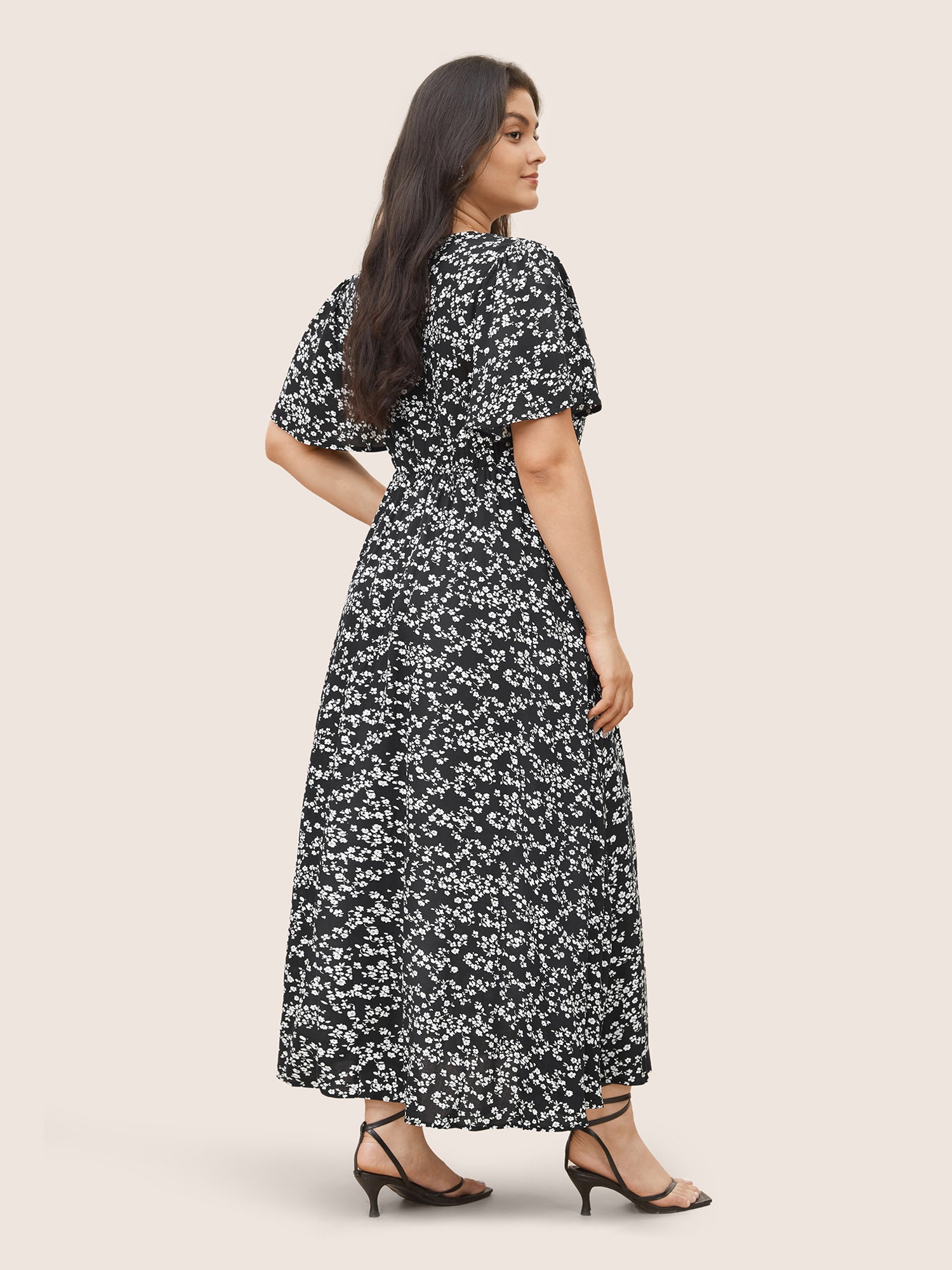 Bloom Dress - Flutter Sleeve Ditsy Floral Bag Split Maxi Dress