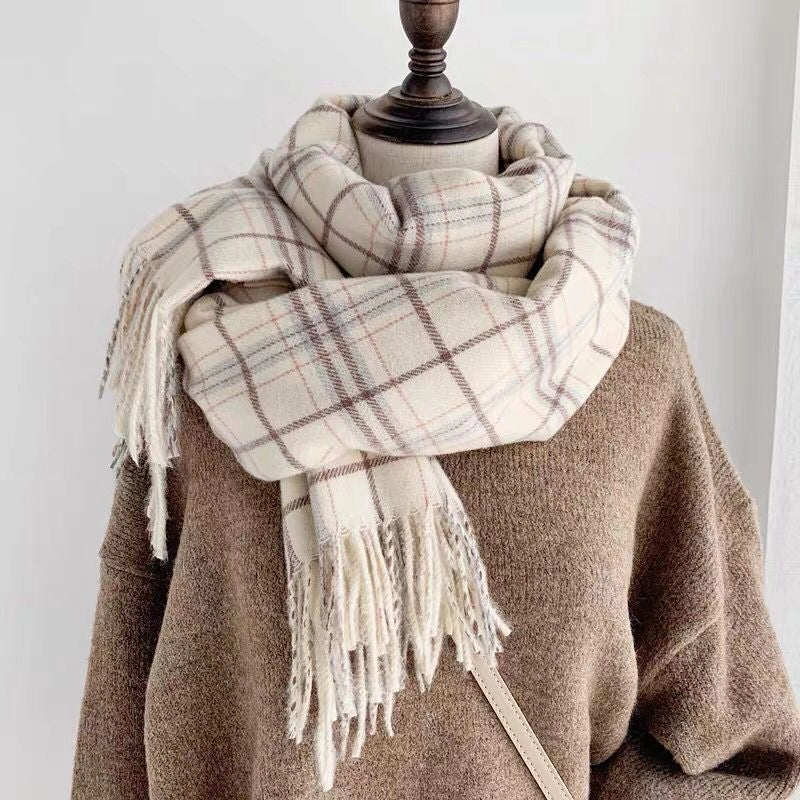 Artistic Fine Plaid Cashmere-like Scarf Women's Winter  Student's Multifunctional Long Warm Dual-use Shawl