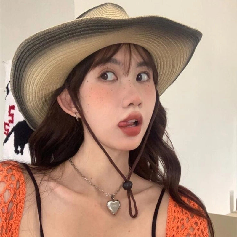 Women's Fashion Tie Dye Big Eaves Straw Hat