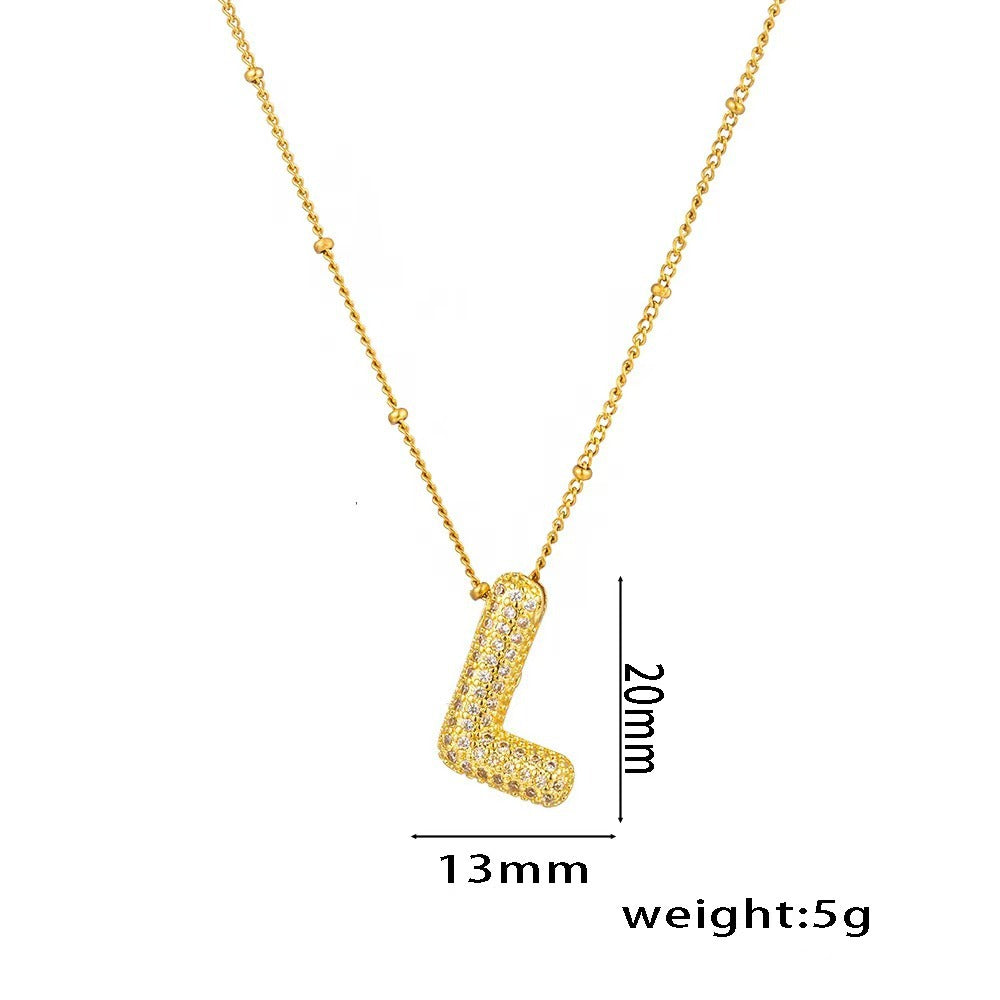 New Micro-Inlaid Zircon 26 Letter Pendant Necklace Copper Plated 18K Gold Fashionable And Classic