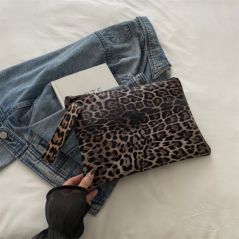Black Coffee Brown Pu Leather Leopard Square Clutches