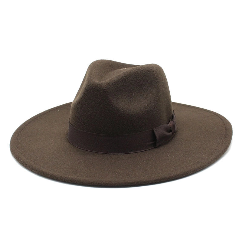 Unisex Basic Vintage Style Solid Color Bowknot Big Eaves Flat Eaves Fedora Hat