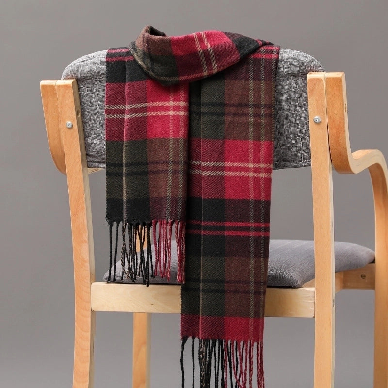 Autumn And Winter Men's Plaid Scarf British Plaid Cashmere Tassel Couple Parent-child Men's Scarf