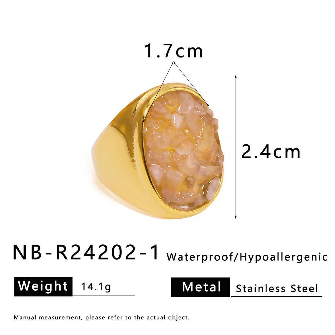 Natural Stone Gravel Stainless Steel Ring Exquisite Simple Titanium Steel Ring For Women