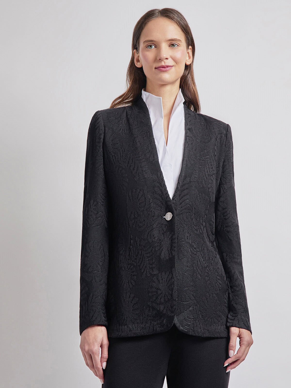 Tailored Fit One-Button Jacquard Knit Jacket