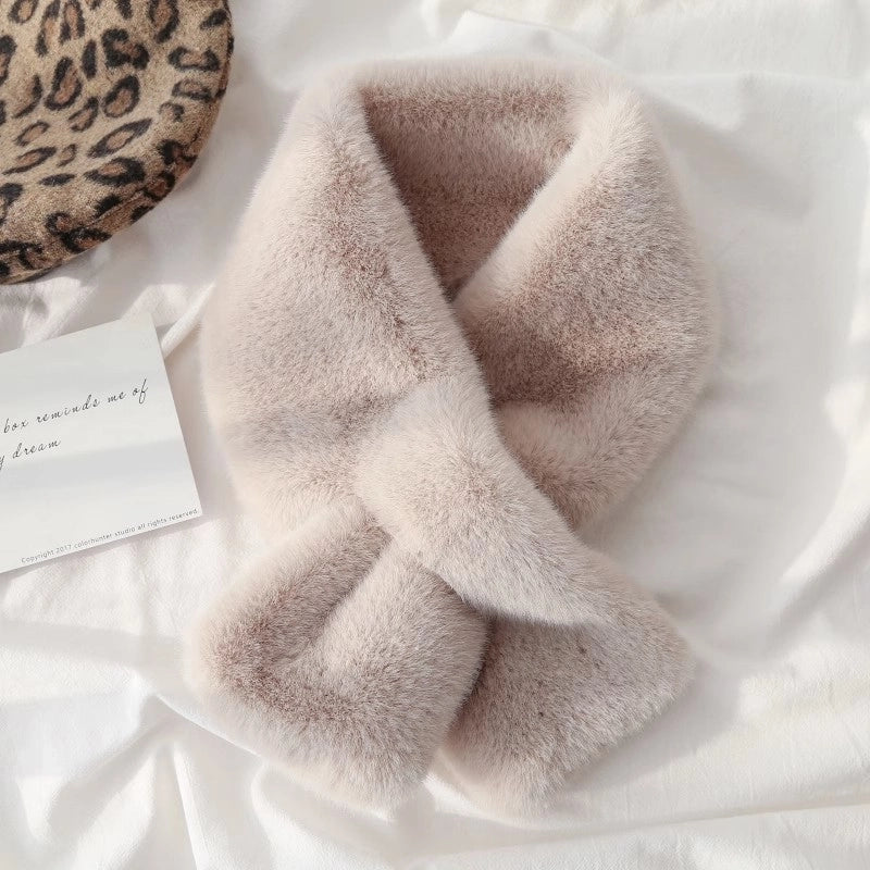 Women's Scarf Winter Versatile Plush Thickened Scarf  Solid Color Fur Collar Girl Cute Rex Rabbit Fur Scarf