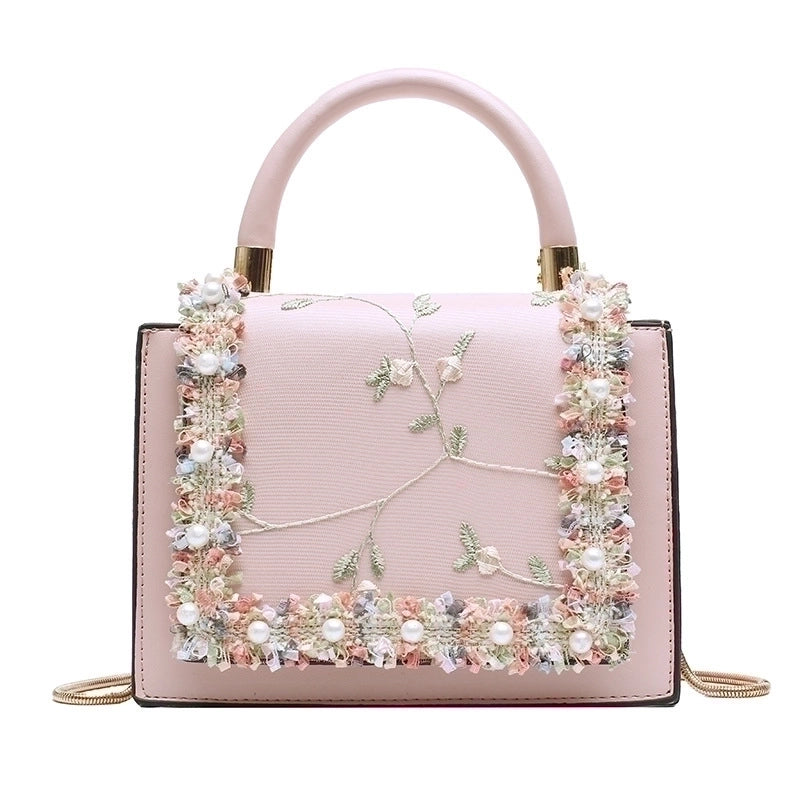 Women's Small All Seasons Pu Leather Flower Elegant Vintage Style Square Magnetic Buckle Handbag