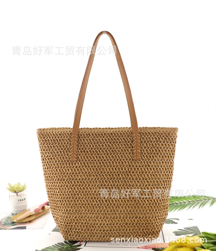 Woven One-color Straw Beach Bag