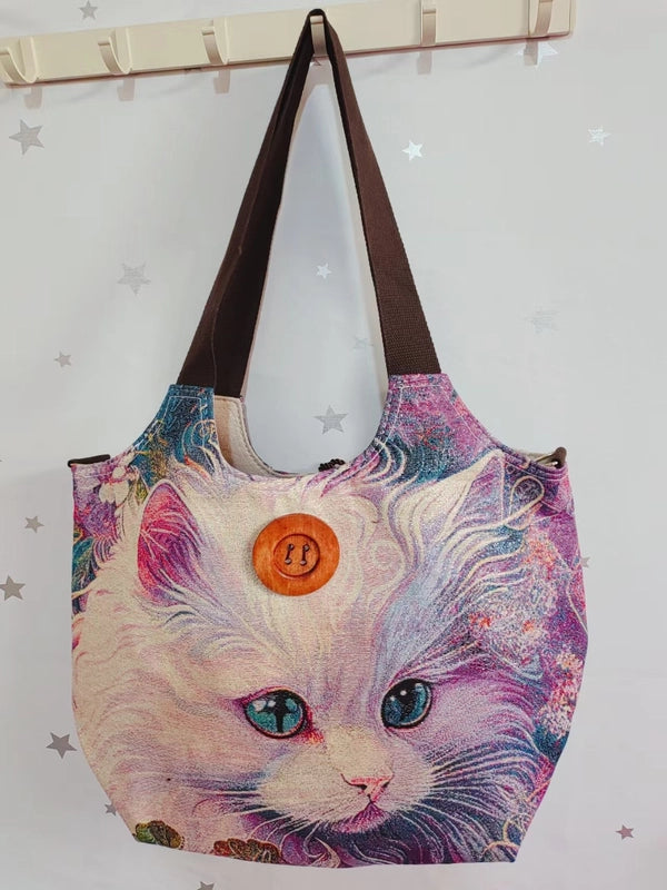 Women's Large Canvas Elephant Ethnic Style Square Zipper Shoulder Bag