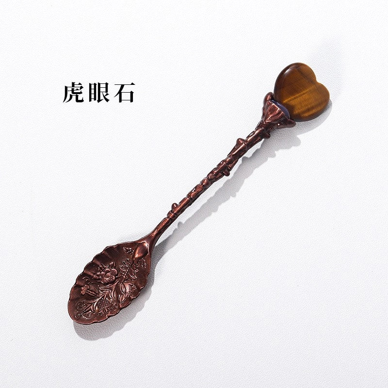 Natural Amethyst Flower Decor Copper Creative Long Handle Spoon