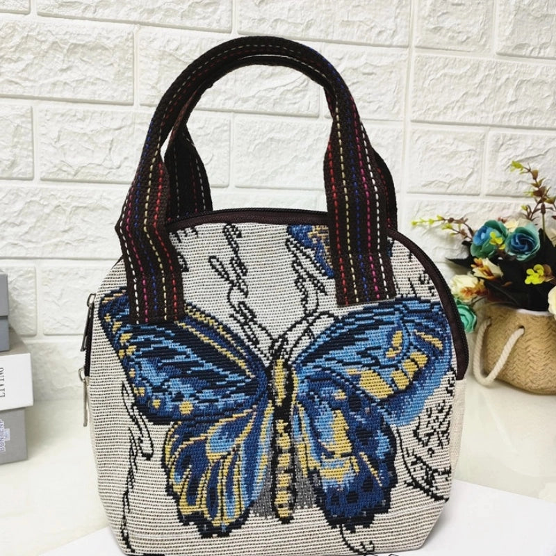 Women's Cotton And Linen Animal Cute Weave Shell Zipper Handbag