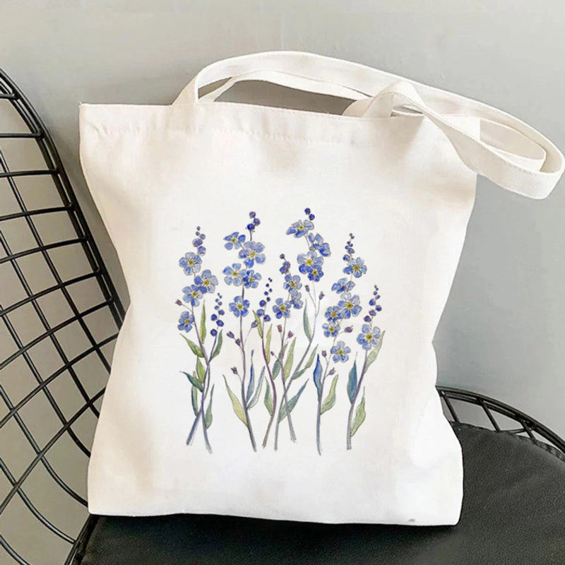 Women's Medium Canvas Flower Basic Classic Style Square Open Canvas Bag